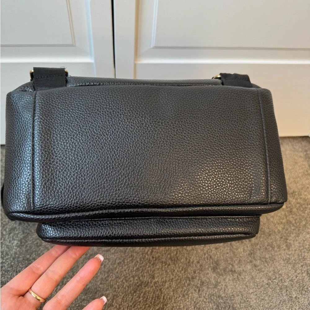 Black Vegan Leather Backpack with Gold Accents
